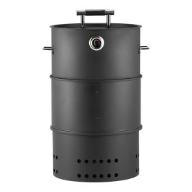 Charcoal Smoker Grill, 18.5" Barrel Charcoal BBQ Smoker, Coated Steel Outdoor Barbecue Grill with 2 Grilling Grates, 1 Hanging Rod